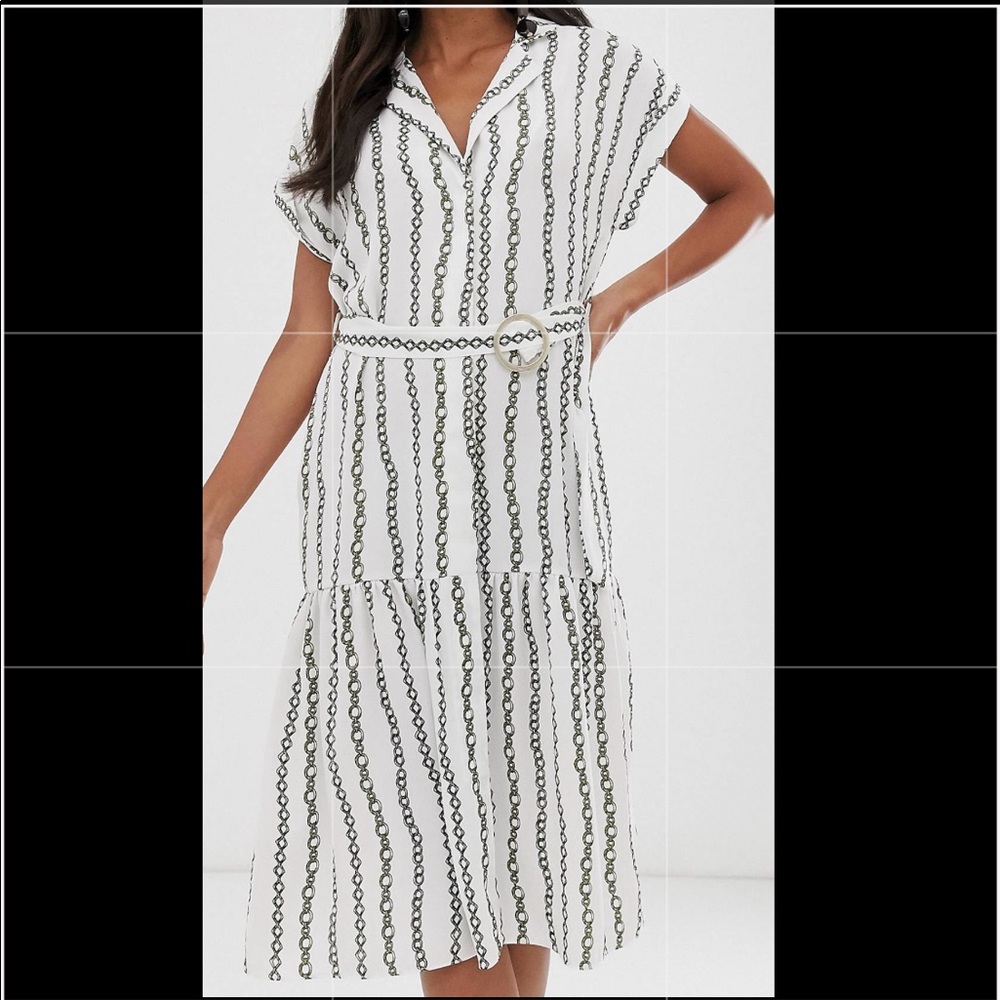 River Island White Belted Button Down Shirt Dress